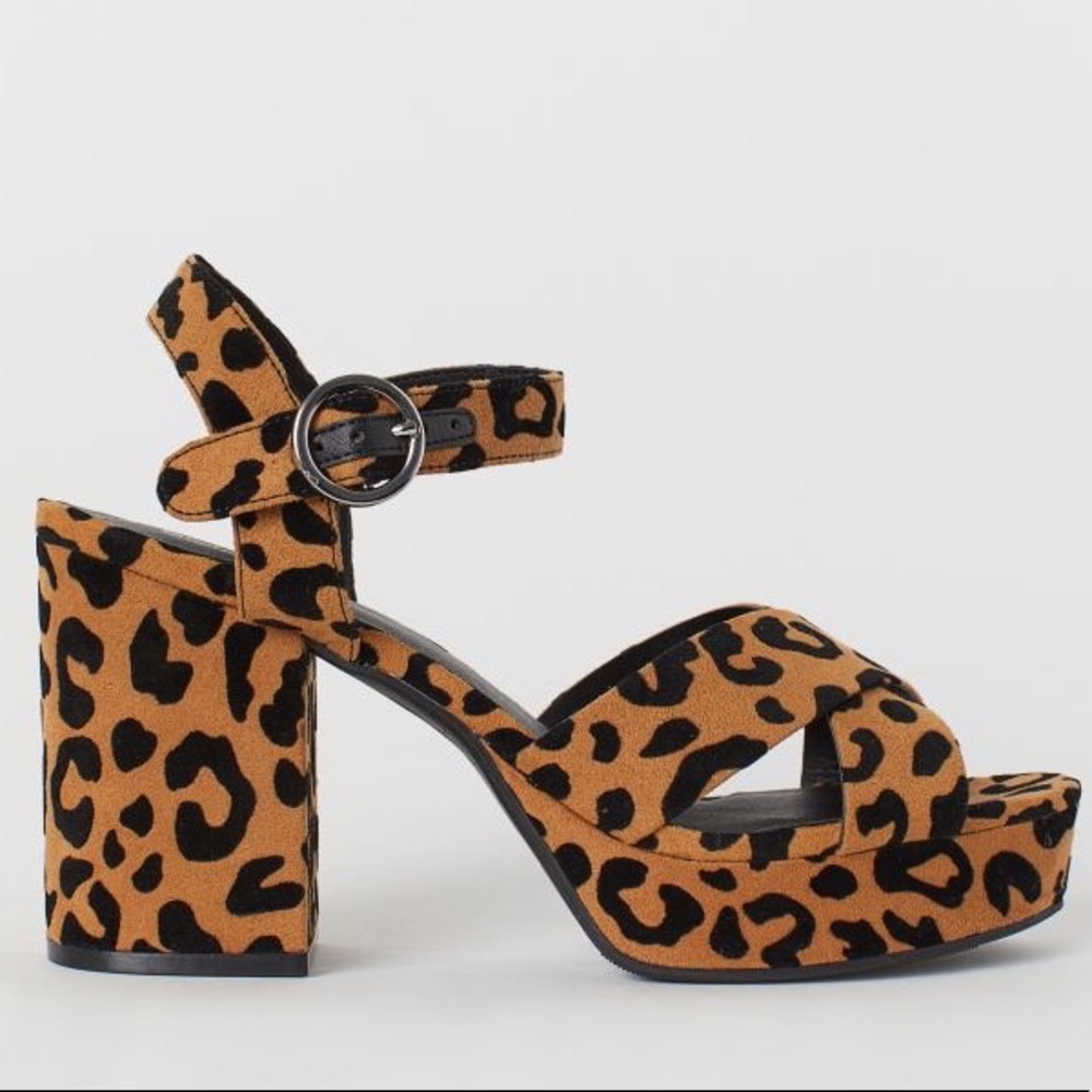 H&M Animal Print Platform Heels Sandals Chunky Block baddie leopard